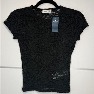 Hollister Women's Black Lace Short Sleeve Top New With Tags